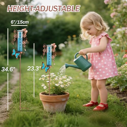Rain Gauge Outdoor, Accurate & Easy to Read - color: Blue Butterfly