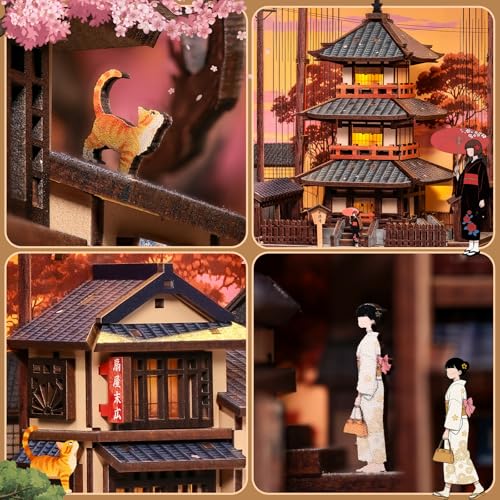Fsolis Japanese Book Nook Kit Miniature House, Twilight Sakura Path - color: Twilight Sakura Path