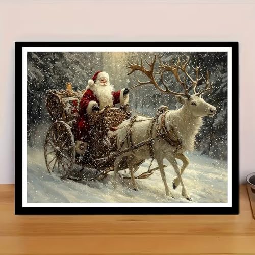 BOHADIY Diamond Painting Kit for Adults, Christmas Santa Claus Diamond Art Kits for Adults Beginners, Full Round Drill Forest Deer Art and Crafts Kits for Home Wall Decor Gifts 12x16inch