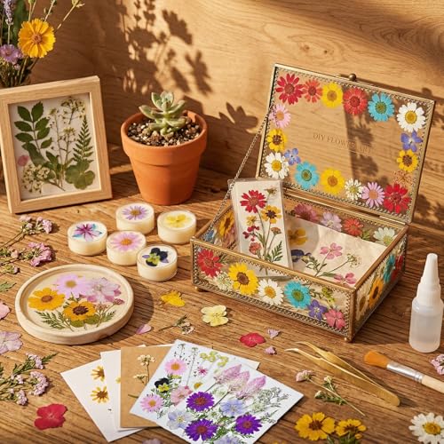 Dried Flowers for Resin, 106pcs Natural Flowers and Leaves Compressed - size: 103 pcs Natural Dried Flowers and Leaves
