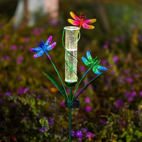 Stargarden Rain Gauge Outdoor, Dragonfly Solar Rain Gauge - color: colorful dragonfly
