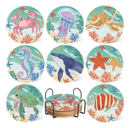 mrpwnle 8 Pack Diamond Art Coasters Kits - Ocean Diamond Painting Coasters - color: Ocean Animal