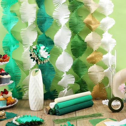 Gersoniel 57 Pcs Crepe Paper DIY Kit for Flower Making, Dark Green and Gold - color: Dark Green and Gold