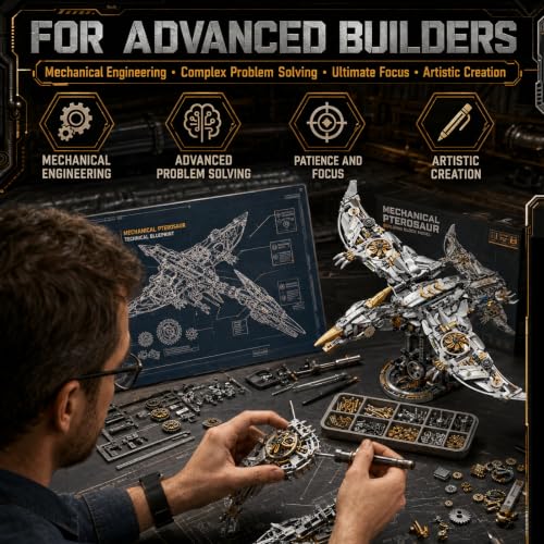 Display Model Mechanical Pterosaur Building Set with Adjustable Limbs, 1266+PCS, Light Up Home Office Decor - color: Mechanical Pterosaur
