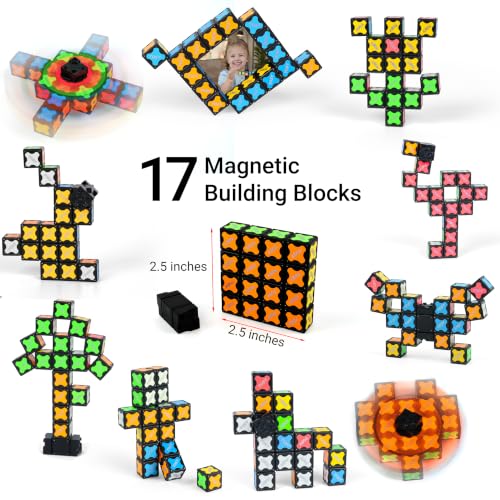 TOSY Magnet Fidget Spinner Glow - 16 Blocks, 3 in 1 Toy: Transformable Fidget Spinner, Infinity Cube, 2x2 Puzzle Cube, Glow, Stress Relief, STEM Magnet Tiles Birthday Gift for Kids/Boys/Girls/Adults - color: Glow B