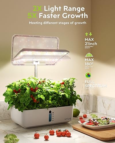 URUQ 12 Pods Hydroponic Growing System LED Grow Light Remote Control White - color: White