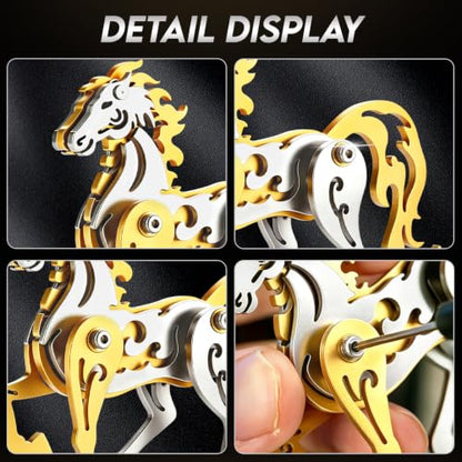 3D Metal Puzzle Mechanical Model Kit Gold Horse Stainless Steel - color: C09-gold Horse
