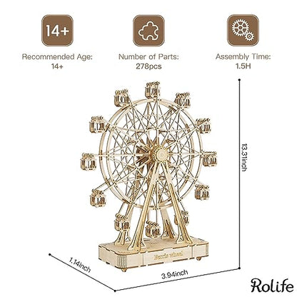 Rolife 3D Wooden Puzzle for Adults,Mechanical DIY Crafts Kits for Kids,Ferris Wheels Music Model Kits to Build,Brain Teaser Puzzles for Boys and Girls