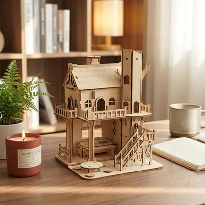 DIY 3D Wooden Puzzle House Kit, Wood Architectural Puzzle, Realistic House Building Model, Creative Home Decor, Ideal Gifts for Adults, Birthdays, Christmas & Special Occasions