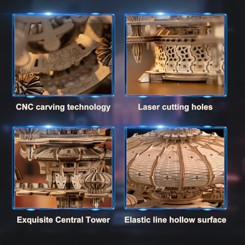 3D Wooden Puzzles for Adults, SkyCity Music Box Model Kit, 600+ Pcs Cityscape Design, Challenging Mechanical DIY Craft, STEM Toy and Unique Gift for All Occasions