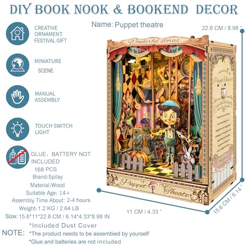 Spilay Book Nook Kit for Adults, Puppet Theatre DIY Miniature House Kit - color: Puppet Theatre With Dust Cover