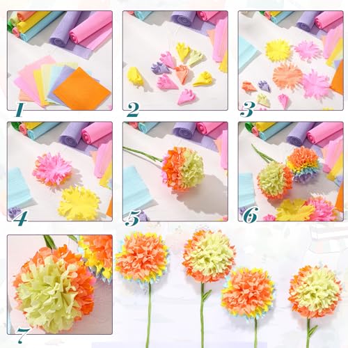 Gersoniel 57 Pcs Crepe Paper DIY Kit for Flower Making, Pastel - color: Pastel