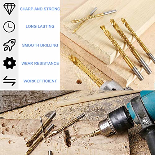 JONMON 8 Pack Titanium Coated HSS Twist Drill Bits - 3-10mm Serrated Drilling Grooving Side Cutting Drill Bit, Woodworking Hole Enlarging Tools for Wood, Plastic, Aluminum, Thin Metal