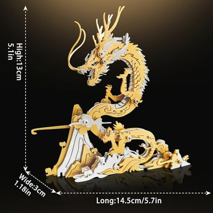 FILASLFT 3D Metal Puzzles for Adults,Mechanical Model Kit Golden Dragon - color: C9-golden Dragon-golden