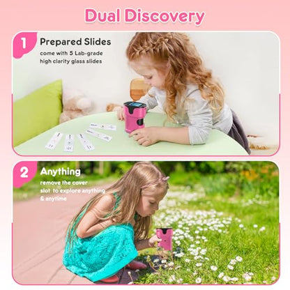 Kids Digital Microscope Science Gift: Complete STEM Toy Kit for Ages 4-12 - color: Pink