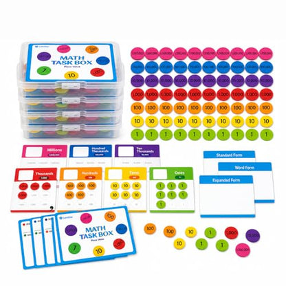 Math Task Box Place Value Manipulative Set, 5 Boxes Packs