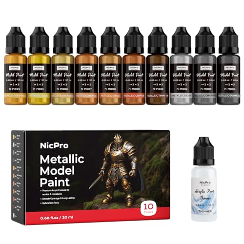 Nicpro 10 Colors Metallic Model Paint Set, 20ml Ready to Use - style: Metallic
