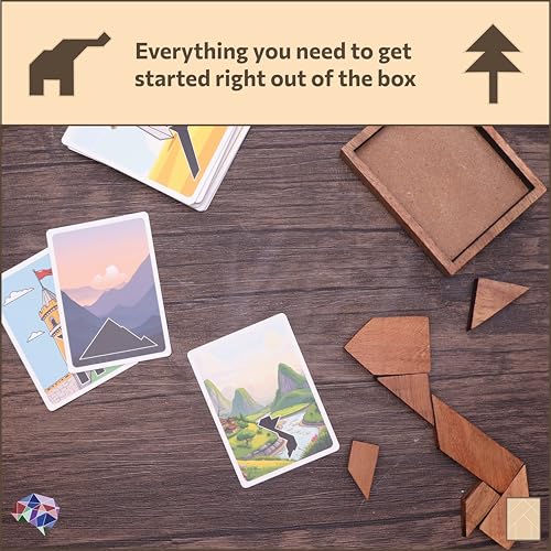 Enigma Grain Wooden Tangram Brain Puzzles for Adults | 7 Piece Challenging Wooden Brain Teasers Puzzle | 50+ Puzzles Inside | Great to Do with Others