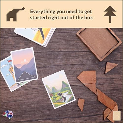 Enigma Grain Wooden Tangram Brain Puzzles for Adults | 7 Piece Challenging Wooden Brain Teasers Puzzle | 50+ Puzzles Inside | Great to Do with Others