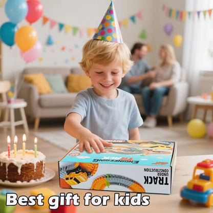 Construction Race Car Track Set for Kids - Flexible Engineering Toys with 2 Electric Cars, Birthday Gift for 3 4 5 6 7 Year Old Boys, DIY Road Games Playset with 220+ PCS - color: Construction Race Track Set