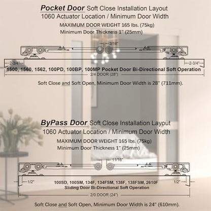 Sliding Pocket Door Bi-Directional Soft Close Rollers Kit - size: 1062-Bi-Directional Soft Operation