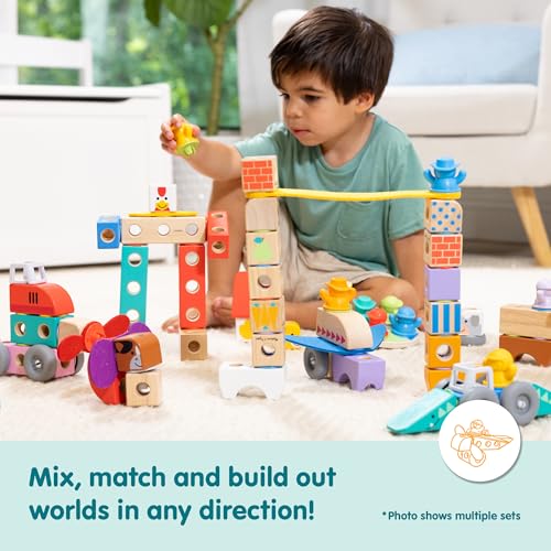 Melissa & Doug Blockables Vehicles Connectable Wooden Blocks
