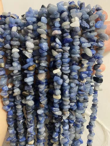 5-8mm Natural Blue Aventurine Gemstone Chips Healing Gravel Bracelets Necklace Kit Irregular Tumble Stone Beads DIY Crafts Design Jewelry Making 32" - color: Blue Aventurine