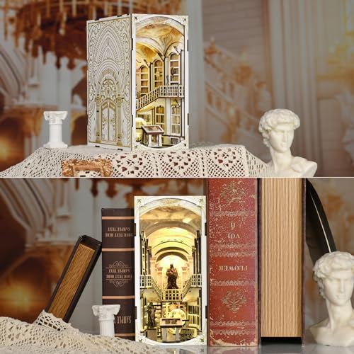 MiniCity Library of Gods Book Nook Kit, 3D Wooden Bookshelf Puzzle with LED - color: Library of Gods