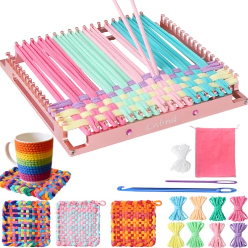 Cnbnd Aluminum Potholder Loom Kit for Kids,7.5 Inch Metal Weaving Loom - color: Pink