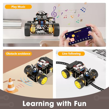 ACEBOTT Robotics Kit for Kids Ages 8-12 12-16, Smart Robot Car Kit Compatible with Arduino & Scratch, STEM Toys Coding Robot Kit with App Control, STEM Gifts for Kids and Teens - color: A-yellow