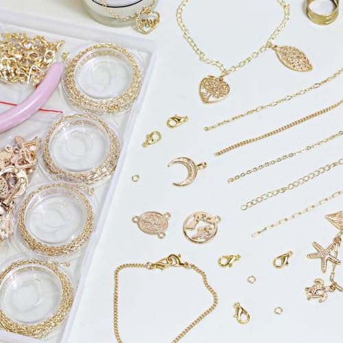 XKCWXY 14K Gold Chain Jewelry Making 5 Rolls 16.4ft Charm Necklace Kit - color: 14KC Gold