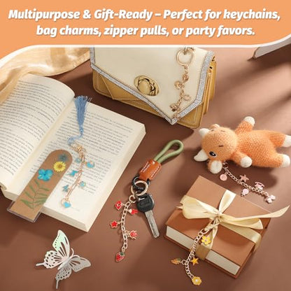 500Pcs Charms Lip Gloss Keychain Making Kit, DIY Craft Supplies with Charms, Key Chain Hooks, Jump Rings, Lobster Clasps, Chains & Tools, Jewelry Making Kit for Custom Keychains, Valentines Gifts - color: Gold-500Pcs Kit