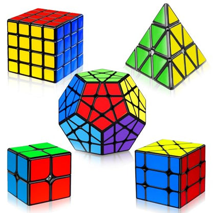 AuntyFey Speed Cube Set 5 Pack, 2x2 3x3 4x4 Megaminx Pyramid, Kids & Adults - style: 5 Pack