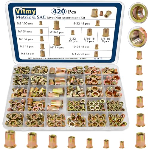 SAE & Metric Rivet Nut Assortment Kit 420Pcs Zinc Plated Certnut - color: Yellow, size: SAE & Metric Assortment - 420 Pcs