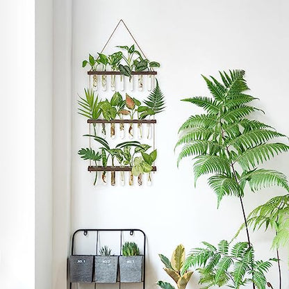 Mkono Plant Propagation Station, 3 Tier Large Brown Wall Hanging Vase Tubes - color: Brown, size: Large