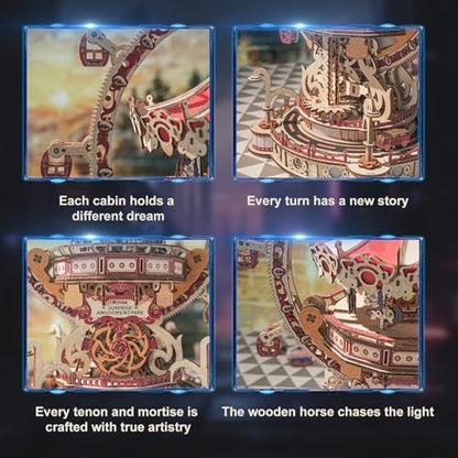 3D Puzzles for Adults, Wooden 3D Puzzle Model Surprise Amusement Park Music Box Toys Building Kits, DIY Wood Crafts Cool Toy Hobbies for Men Women, Creative Assembly Gifts