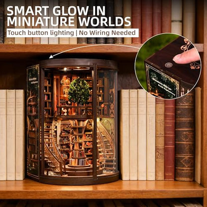 CRIOLPO Book Nook Kits DIY Miniature House Kit with LED Lights for Adults - color: Wisdom Annual Rings