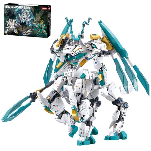 CSNRHG White Horse Dragon Samurai mech Robot Model Knight 2 in 1 Building Blocks Toy Set Mythical Birthday for Age 8+ Children Adults Teens 731 Pieces - color: White Dargon Horse