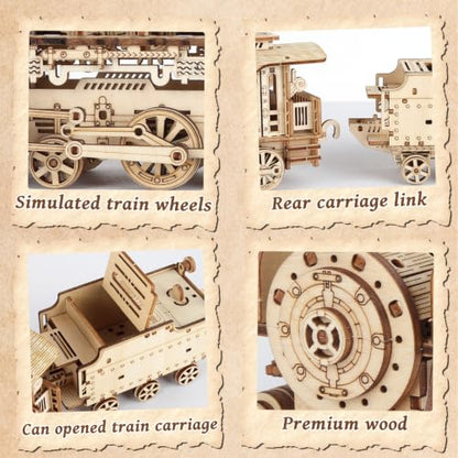 3D Wooden Puzzles for Adults, DIY Steam Train Model Building Kit