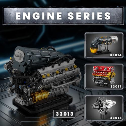 Reobrix V6 Mechanical Engine Model Building Kit for Adults, 1268 Pieces