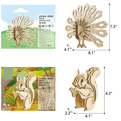 3D Wooden Wild Animal Puzzle - 6 Piece Set Wood Wild Animals Skeleton Assembly Model Kits - Wooden Crafts DIY Brain Teaser Puzzle - STEM 3D Puzzle Gifts for Adults & Teens - color: Wild Animals