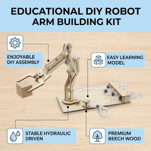Walfront Robotic Arm Kit Model Building Tool Hydraulic Wooden Mechanical Model Tool Set Kit for Teaching DIY Interest in Science Birthday
