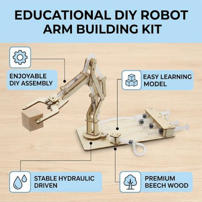 Walfront Robotic Arm Kit Model Building Tool Hydraulic Wooden Mechanical Model Tool Set Kit for Teaching DIY Interest in Science Birthday