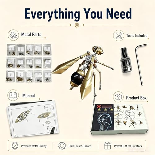 3D Metal Puzzle Model Mechanical Kits for Adults Teens Steampunk Hornet Insect 140+ Parts 2-3 Hours Build Assembly Cool Desk Decor Christmas & Birthday Gift for Men (Hornet) - style: Hornet