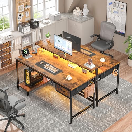DurayLoly 39.3" Office Desk with Power Outlet & Fabric Drawer,Rustic Brown - color: Rustic Brown, size: 39.3 IN