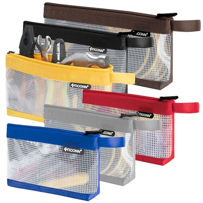 TICONN 6PK Tool Pouches with Zipper, Waterproof 1680D Oxford Small Tool Bag - size: Clear, 6 Pack Combo