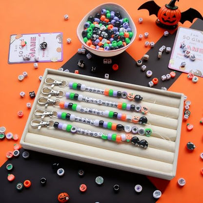 Tuhangcc 773 Pcs DIY Keychain Making Kit，Adjustable Letter Alphabet Beads Strings,Keychain Skull Head Beads,16 Charm Cards with Lobster Clasps & Strings for Halloween Party Favors - color: Halloween