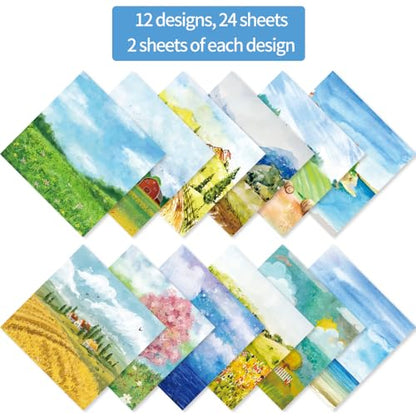 6x6" Cardstock Single Sided Scrapbooking,Craft Decorative Scrap Book Paper - color: 24sheets-landscape