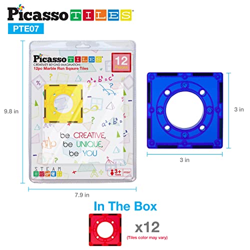 PicassoTiles Magnetic Tiles for Marble Run Racetrack Square Joint Shape Building Block Construction Colorful STEM Toy Set Learning Kit Educational Magnet Playset for Toddler Boys & Girls Ages 3+ - color: Marble Run Square Joint