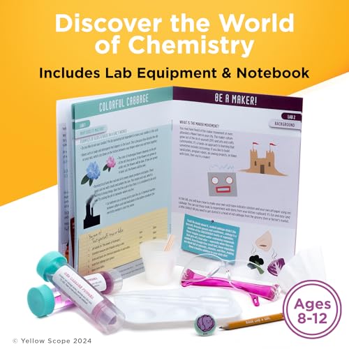 Yellow Scope Science Kit for Kids, Acid, Base & pH Kit for Girls and Boys, Cabbage Chemistry, STEM Learning Color Changing Experiment, Kids Ages 8-12 - style: Acids, Bases & pH Kit
